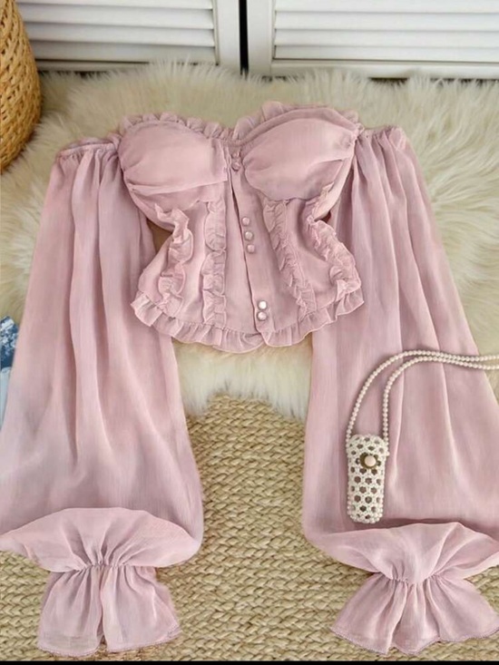 SHEIN Tops - Romantic Blush Pink Off-Shoulder Ruffle Corset Top
